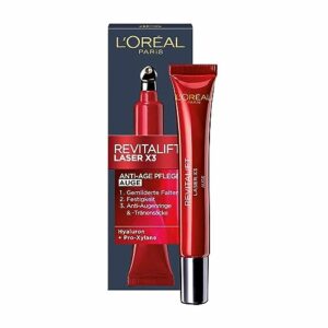 L’Oréal Paris Augenpflege, Revitalift Laser X3, Anti-Aging Augencreme mit 3-fach Wirkung, Hyaluronsäure, 15 ml