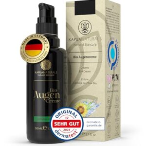 BIO Augencreme hochdosiert • 50 ml • 100% Vegan & BIO • Augencreme gegen Falten & Augenringe • Nachhaltig hergestellt • Regenerierende Anti-Aging Augenpflege Made in Germany • Augenringe entfernen