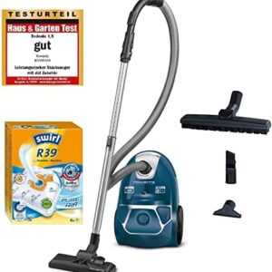 Rowenta RO3950 Staubsauger mit Beutel + 4er Pack Swirl R 39 Staubsaugerbeutel für Dauerhaft hohe Saugleistung, 3L Beutelvolumen, 750 W = 2000W, extrem leise, Hygienefilter, mit Parkettdüse