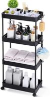 KINGRACK Schmaler Küchenwagen mit 4 Ebenen, 22 cm Breit Aufbewahrungswagen auf Rollen für Küche oder Wohnzimmer usw, Schwarz, 40 x 22 x 88cm