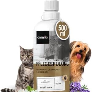 Animigo Conditioner für Hunde & Katzen – 500ml Spülung – Mit Kokosöl & Avocadoöl – Für Langhaar & Kurzhaar – Bei Juckreiz, Geruch & trockene Haut – Schonende Fellpflege für Katze & Hund – Ohne Parfüm