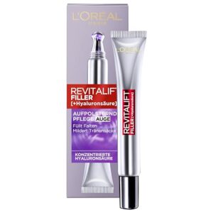 L’Oréal Paris Hyaluron Augenpflege, Revitalift Filler, Anti-Aging Augencreme, Revolutionäre Doppel-Applikatorspitze, Mit Hyaluronsäure, 15 ml