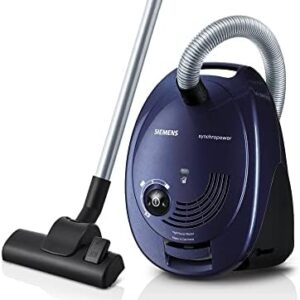 Siemens Staubsauger mit Beutel synchropower VS06A111, Bodenstaubsauger, Hygiene-Filter, Bodendüse für Hartboden und Teppich, starke Saugleistung, langes Kabel, Fugendüse, 600 W, blau