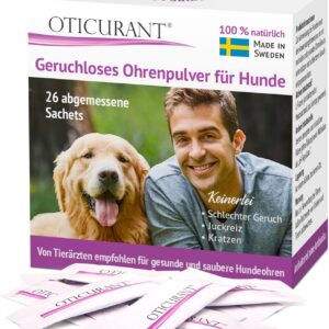 OTICURANT Ohrenpflege Ohrreiniger für Hund & Welpe Pulver geruchlos – 26 Beutel Ohrenschmalz Entferner gegen Juckreiz, Kratzen, Geruch Ohrenentzündung