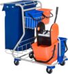 HOMCOM Putzwagen Reinigungswagen 4 Fahreimer Wischwagen Systemwagen mit Rollen Blau Orange 100 x 70 x 103 cm