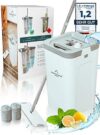 WONDERHOME – Bodenwischer Set mit Eimer – trennt Schmutz – von Frischwasser – innovatives 3 Kammer Wischmop Putzset + Auswringfunktion – für jeden Boden [Neu mit verlängerter 140cm Stange bestellen!]