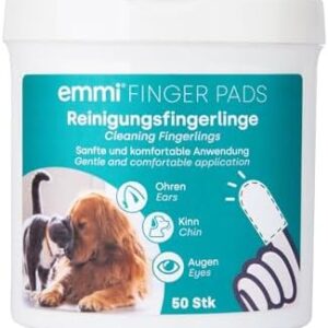 Emmi-pet Finger-Pads für Hunde & Katze, Einweg-Reinigungsfingerlinge für Ohren, Kinn & Augen, Reinigungstücher zur Pflege & Hygiene 50Stück