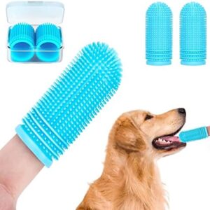Hundezahnbürste Silikon Zahnbürste 2 Stück Fingerlinge Zahnpflege, mit Aufbewahrungsbox,Fingerzahnbürste Hundezahnbürste für Kleine,Mittlere und GroßE Hunde(Blau)
