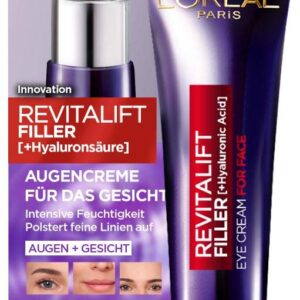 L’Oréal Paris Hyaluron Augenpflege, Anti-Aging Augencreme für das Gesicht, Anti-Falten und Volumen, Mit Hyaluronsäure, Vitamin CG & E, Revitalift Filler, 30 ml