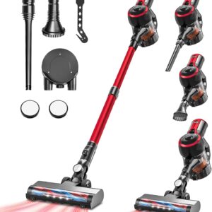VEGREM Akku Staubsauger 25Kpa, Staubsauger Kabellos 160W mit 2 Saugmodi, LED-Leuchten, Cordless Vacuum Cleaner mit Leistungsanzeige, bis zu 40 Minuten Laufzeit