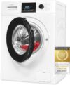 Exquisit Waschmaschine WA58214-340A weiss | 8 kg Fassungsvermögen | Energieeffizienzklasse A | 16 Waschprogramme | Kindersicherung | Startzeitvorwahl