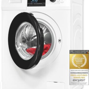 Exquisit Waschmaschine WA58214-340A weiss | 8 kg Fassungsvermögen | Energieeffizienzklasse A | 16 Waschprogramme | Kindersicherung | Startzeitvorwahl