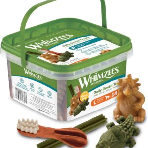 WHIMZEES Gemischte Vielfaltsbox, natürliche, getreidefreie Zahnpflegesnacks, Kaustangen für große Hunde, 14 Stück