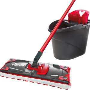 Vileda Ultramax 2in1 Bodenwischer Komplett Set, Wischmopp mit Stiel, Mikrofaserbezug und Eimer mit Powerpresse, für alle Hartböden, Eco-Verpackung