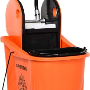 HOMCOM Reinigungswagen Fahreimer Putzeimer Wischwagen mit Auswringvorrichtung 36 Liter, Schwarz+Orange, 54 x 41 x 91,5 cm