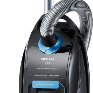 Siemens Staubsauger mit Beutel Q5.0 extreme silencePower VSQ5X1230, Bodenstaubsauger, ideal für Allergiker, Hygiene-Filter, starke Saugleistung, Bodendüse für Parkett, Teppich, Fliesen, 850 W, schwarz