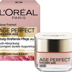 L’Oréal Paris Augenpflege, Age Perfect Golden Age, Anti-Aging Augencreme, Aufhellung und Anti-Absackung, Für reife und fahle Haut, Mit Pfingstrosen-Extrakt und Calcium B5, 15 ml