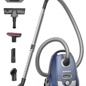 Aspiron 3.5L Staubsauger mit Beutel 800W XXL kompakt Bodenstaubsauger | Reichweite 10 m | inkl. Turbobürste, Fugendüse, Staubpinsel, Polsterdüse | 4-stufige Filterung | für Teppich, Hartboden