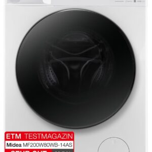 Midea MF200W80WB-14AS Waschmaschine/8KG /Energieeffizienzklasse A/Mengenautomatik/Steam Care/Nachlegefunktion / 1400 U/min/Zeitsparen – Turbo Wash/nur 48 cm tief/APP-Steuerung, AquaStop, Weiß