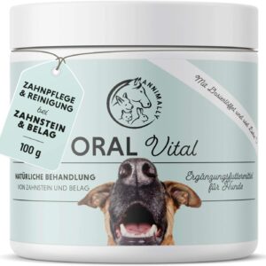 Annimally Zahnpflege Pulver für Hunde I Mittel gegen Zahnstein Hund – Natürliche besonders effektive Zahnreinigung bei Gelben Zähnen, Mundgeruch und Plaque (100 g)