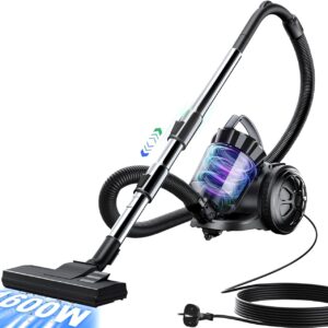 Tisoutec Beutelloser Staubsauger ohne Beutel,1600W Staubsauger|70dB|Bodenstaubsauger|HEPA Filter Bodendüse für Parkett,Teppich,Fliesen,leistungsstarker Staubsauger mit 5m Kabel=13m Aktionsradius 2,2L