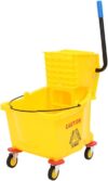 vidaXL Mopp Eimer, Wischeimer mit Presse Rollen, Putzeimer Putzwagen mit Auswringfunktion, Reinigungswagen Reinigungseimer, Gelb Polypropylen