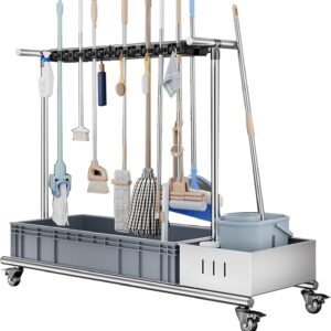Mobile Besenhalterung Und Mopphalter Gartengerätehalter Besenhalter Putzmittel Organizer Reinigungswagen Putzwagen Gartengeräte Halterung Edelstahl mit Haken für Garage Restaurant ( Size : 97cm-10slot