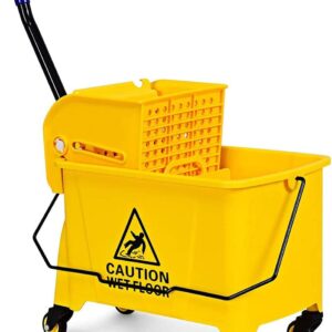 YQYBF Wischmop Eimer Mit Auswringer, Putzeimer Auf Rädern Fahreimer Mit Presse Putzwagen Für Den Haushalt,Gelb