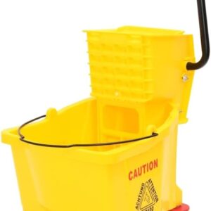 vidaXL Mopp Eimer, Wischeimer mit Presse Rollen, Putzeimer Putzwagen mit Auswringfunktion, Reinigungswagen Reinigungseimer, Gelb Polypropylen