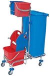 Splast verchromter Putzwagen mit Moppresse, Beutelhalter 120l und Plastikeimern, Variante:mit 2X 6l Eimer