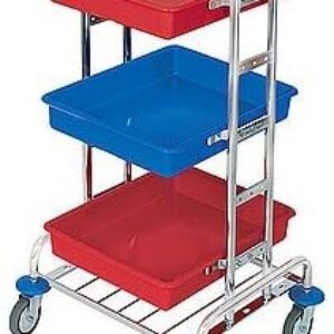 Splast verchromter Putzwagen mit 3 Plastikablagen rot/blau – Beutelhalter optional, Variante:ohne Beutelhalter