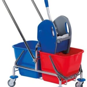 Floorstar Zweieimer Reinigungswagen, mit Deichsel und Presse – Wischwagen Putzwagen