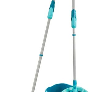 Leifheit Set Clean Twist M Flachwischer Ergo 2.0, Bodenwischer mit Supersoft Bezug für nebelfeuchte Reinigung auf Parkett, Laminat & Echtholz, Wischmopp mit Click-System, Mop mit Schleudertechnologie