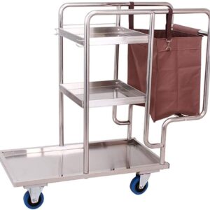 Bewegliche Wagen, Haushalts-Servierwagen, kommerzieller Edelstahl-Reinigungswagen mit leisen Rädern, Multifunktions-Hotel-Servicewagen mit Tasche