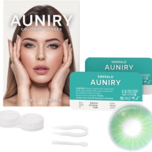 AUNIRY Kontaktlinsen Farbige Grün „EMERALD“ Natürliche: Komplettset (2 Linsen, Pinzette, Applikator und Kontaktlinsenbehälter), 12 Monate, keine Korrektur, 0 Dioptrien und DIA 14,2 mm | AUNIRY