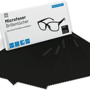 POLYCLEAN 5X Brillenputztücher aus Microfaser – Microfasertuch für Brillen, Display und Laptop – Display Tuch (18×15 cm, Schwarz) – Bildschirmreiniger Screen Cleaner Bildschirmtuch