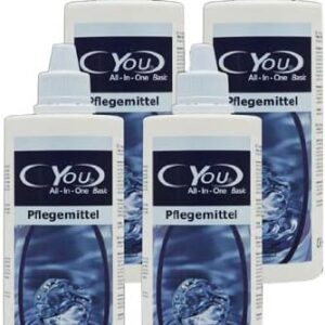 Skyvov All-In-One Basic Pflegemittel für weiche Kontaktlinsen, 4 x 360 ml, Reinigen, Desinfizieren, Aufbewahren, Günstiger Sparpack, Frustfreie Verpackung
