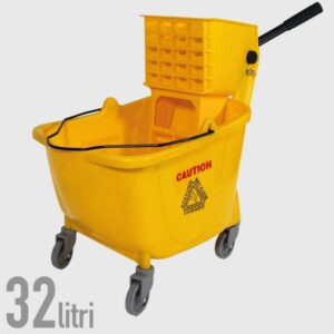 La Briantina Professioneller Reinigungswagen mit Rollpresse CAR06215A, 32 Liter Eimer mit Rollen