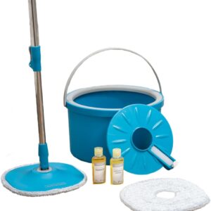 LIVINGTON Clean Water Spin Mop – Wischmop Set mit Zwei-Kammer-Filtersystem – trennt Schmutzwasser von Frischwasser – Bodenwischer für jeden Boden – mit Neuer 135cm Langer Stange – Auswringfunktion