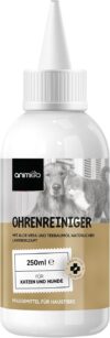 animigo Ohrreiniger für Hunde & Katzen – 250ml Ohrentropfen – Teebaumöl, Lavendelöl, Salicylsäure, Hamamelis Extrakt & Aloe Vera – Für Ohrenpflege – Dog and cat