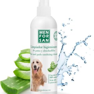 MENFORSAN Pfoten- und Ballenreiniger für Hunde | Hygiene beim Betreten von Sofa und Bett | Spray für Jede Rasse | Mit 100% natürlicher Aloe Vera | Veganes Produkt | 125 ml