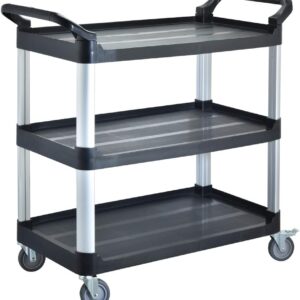 BPT Servierwagen mit 3 Böden Partition Küchenwagen,Tragfähigkeit 250 kg,Reinigungswagen im Restaurant,Hotel Schul Küche Abräumwagen Rollwagen (Servicewagen)