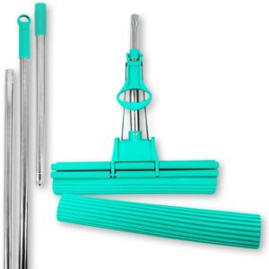 ABACUS® Wischmop, Wischmopp extrem saugstark mit Ersatzschwamm & Verlängerungsstiel 45 cm, Bodenwischer, Wischer, Wringmop, Mopp, Bodenreiniger, Bodenmop, Bodenmopp – Green Mop® 40 cm (7811.2)