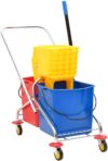 vidaXL Reinigungswagen, Putzwagen mit Eimern Presse, Wischwagen Haushaltswagen mit Auswringfunktion, Systemwagen Wischset, PP Verchromter Stahl