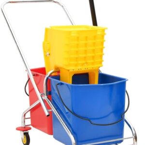 vidaXL Reinigungswagen, Putzwagen mit Eimern Presse, Wischwagen Haushaltswagen mit Auswringfunktion, Systemwagen Wischset, PP Verchromter Stahl