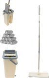 ACROSSPART Wischmopp Set mit Eimer Bodenwischer mit Auswringfunktion Bodenwischer Set mit 360° Drehbarer Wischmop und 10 Mikrofaserpad Putzlappe Innovativer 2 Kammer Putzeimer