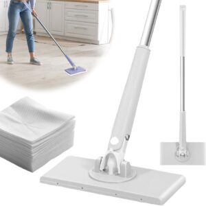 Wischmopp,Bodenwischer Nass für Pads,2 in 1 Bodenwischer,Wet Dry Starterset,Feuchte Bodentücher mit 10 Feuchten Bodentüchern zum Küche für die Tägliche Boden-und Wandreinigung (Weiß)