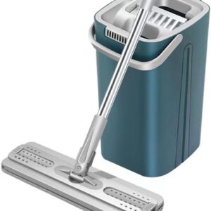 UUE Wischmopp Set mit Eimer,Bodenwischer Set mit Eimer, 2 in 1 Komplett Set Wischmop mit Auswringfunktion, 125cm Edelstahlgriff Bodenwischer für Alle Bodentypen Bodenreinigung (Malachitgrün)