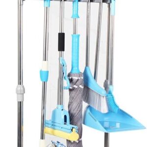 QTJH Wischmopp-Ständer – Aufbewahrungswagen für Reinigungswerkzeuge, mobiler Reinigungswagen in Edelstahl, Silver