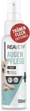 ReaVET Augenpflege, Tränenfleckenentferner für Hunde & Katzen 100ml – Löst Schnell & Sanft Tränenflecken, Tränenstein, Fleckenentferner I Spendet Feuchtigkeit, Beruhigt & Regeneriert